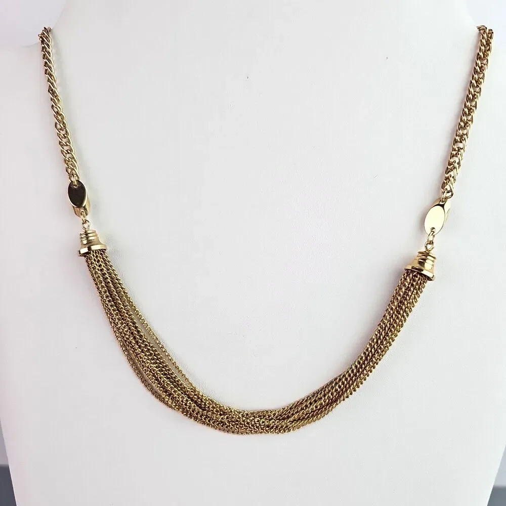 Vintage Multi Strand Tassel Gold Tone Necklace Sarah Coventry Chain Choker 17 in